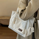 Retro Corduroy Tote Bag Multi-Pocket Handbag