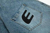 Irregular Patchwork Cargo Denim Wide Leg Jeans