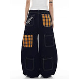 Black Durable Multi Pocket Denim Wide Leg Jeans