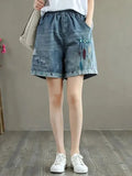 Flower Vintage Embroidery Denim Shorts