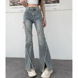 Retro Korean Tassel Split Flared Jeans