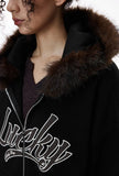 Cozy Embroidered Faux Fur Collar Hooded Sweatshirt