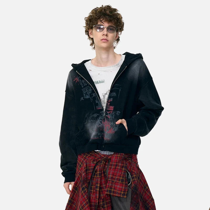 Stylish Gothic Tie-Dyed Hooded Sweatshirt