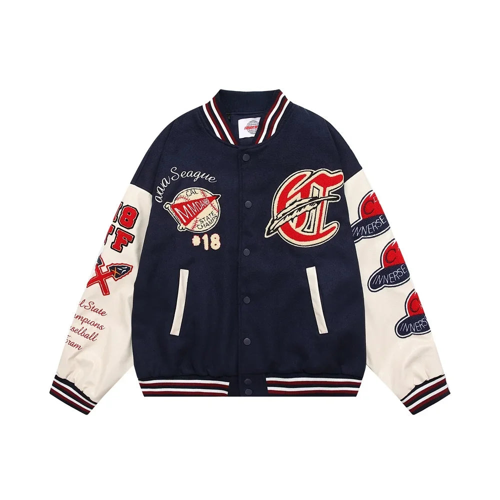 Vintage Embroidered Baseball Patchwork Varsity Jacket