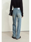 Amii Minimalism Leather Contrast Jeans