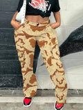 Camo Print Mid Waist Cargo Pants