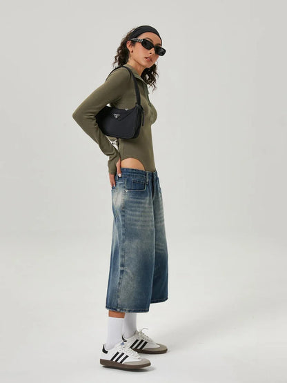 Retro Washed Gradient Wide Leg Jorts