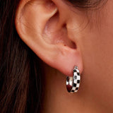 Elegant Black White Grid Hoop Earrings