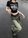 Y2K Women Green Gradient Wide Leg Jeans