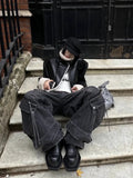 High Waist Black Hip Hop Gothic Cargo Jeans