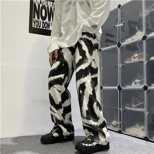 Zebra Printed Wide Leg Denim Jeans