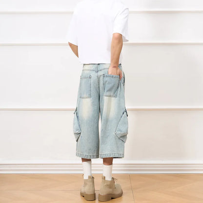 Distressed Vintage Summer Denim Cargo Jorts