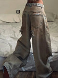 Women Retro Distressed Wide Leg Ripped Jeans