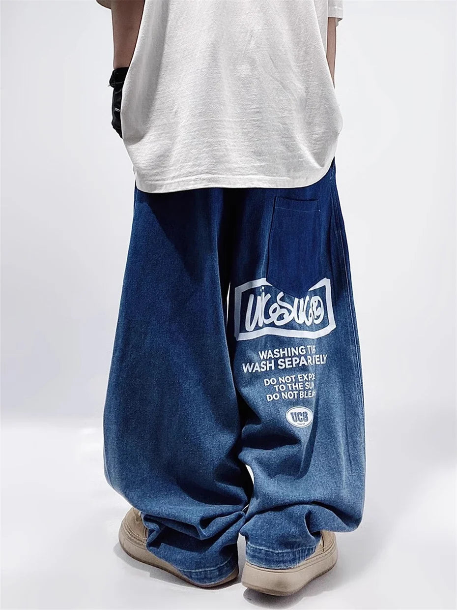 Vintage Streetwear Elastic Waist Wide Leg Jeans