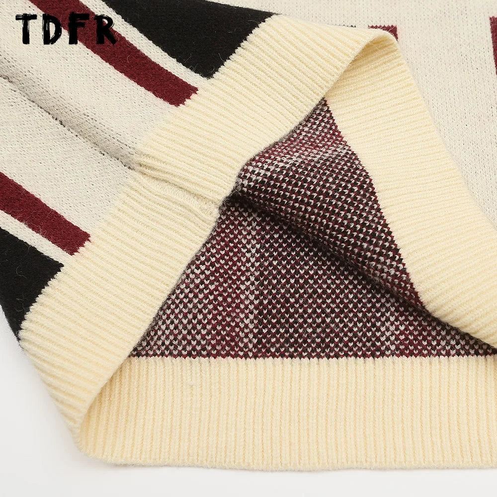 Retro Jacquard Knitted Mens Sweater