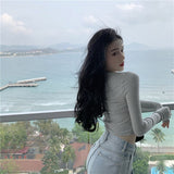 Button Thin Knitted Long Sleeve Crop Top