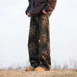 Retro Leopard Print Wide Leg Jeans