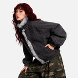 Warm Striped Fleece Lined Fur Jacket