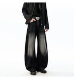 Durable Contrast Color Curved Knife Wide-Leg Jeans