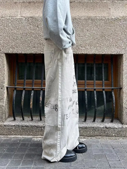 Cyber Y2K Printed White Baggy Jeans