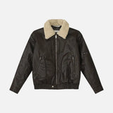 American Style Patchwork Fur Collar Leather Jacket