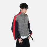 Chic Contrasting Stand Collar Knitted Half Zip Sweater