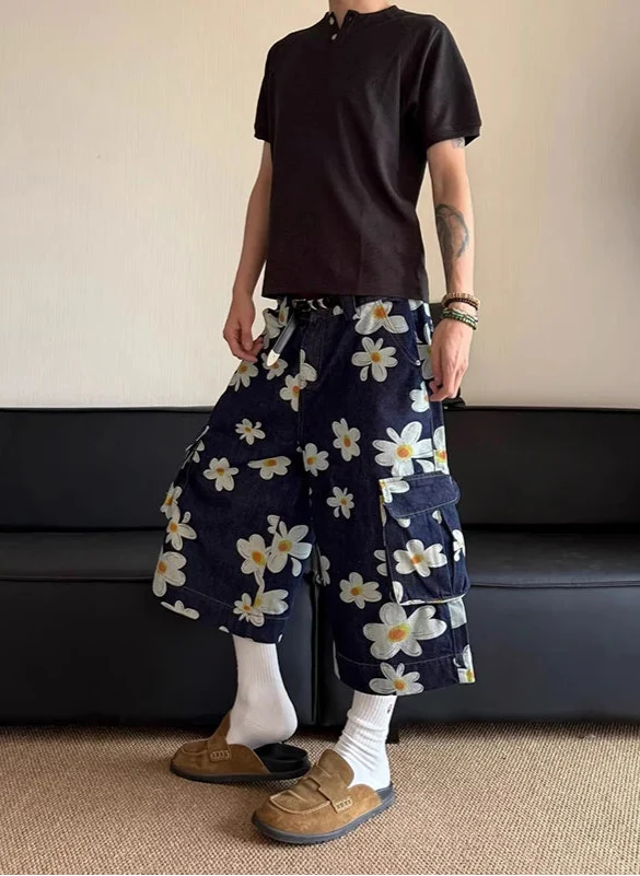 Vintage FlowerDaisy Print Loose Fit Jorts