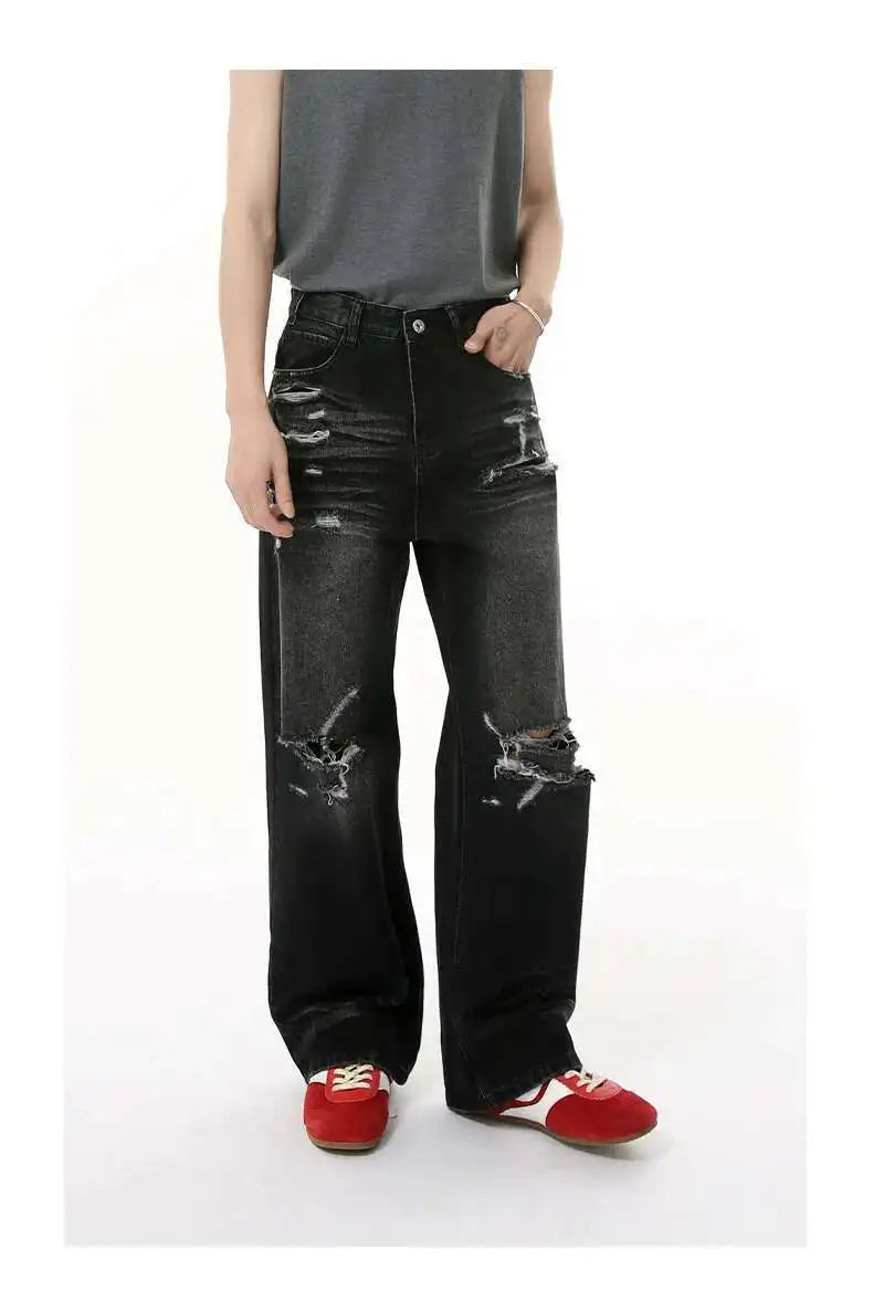 High Quality Wornout Burr Straight Jeans