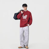 Cozy Horse Print Crew Neck Classic Sweater
