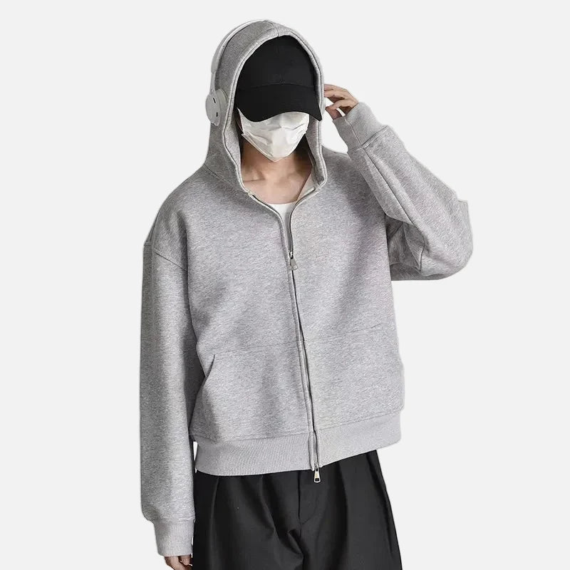 Y2K Solid Color Hooded Double Ended Zipper Sweatshirt