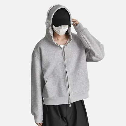 Y2K Solid Color Hooded Double Ended Zipper Sweatshirt