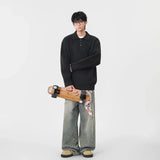 Y2K Cozy Ribbed Knit Polo Collar Sweater