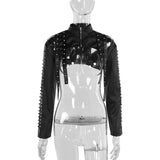 Edgy Dark Faux Leather Rivet Top