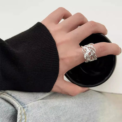 Silver Irregular Mesh Skeleton Line Ring