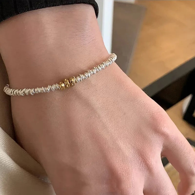 Adjustable Geometric Beads Gold String Bracelet