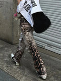 Leopard Print Low Rise Flared Jeans