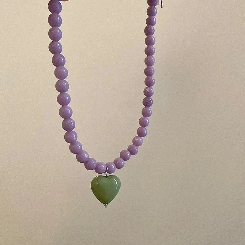 Colorful Heart Pendant Beaded Necklace