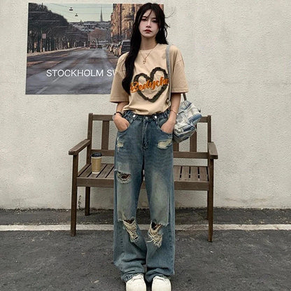 Y2K Ripped Hole-Knee Baggy Jeans