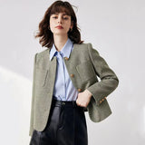 Woman Elegant Korean Tweed Crop Cardigan