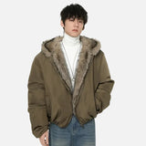 Retro Solid Color Thicken Hooded Fur Jacket