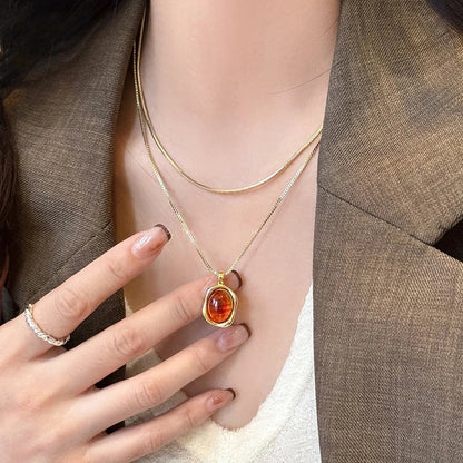 Vintage Nature Stone Pendant Golden Snake Necklace