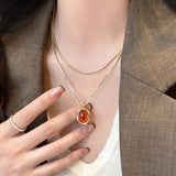 Vintage Nature Stone Pendant Golden Snake Necklace