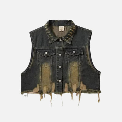 Cowboy Style Distressed Denim Vest