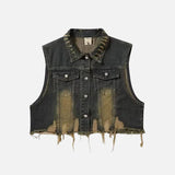 Cowboy Style Distressed Denim Vest