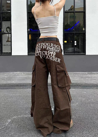 Academia Style Wide Fit Grunge Denim Cargo Jeans