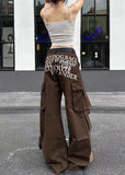 Academia Style Wide Fit Grunge Denim Cargo Jeans