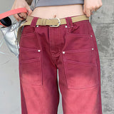 Y2K Mopping Red High-waist Denim Pants