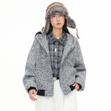 Y2K Elegant Gray Zip-Up Hooded Sweatshirt