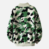 Streetwear Camouflage Zipper Knit Cardigan
