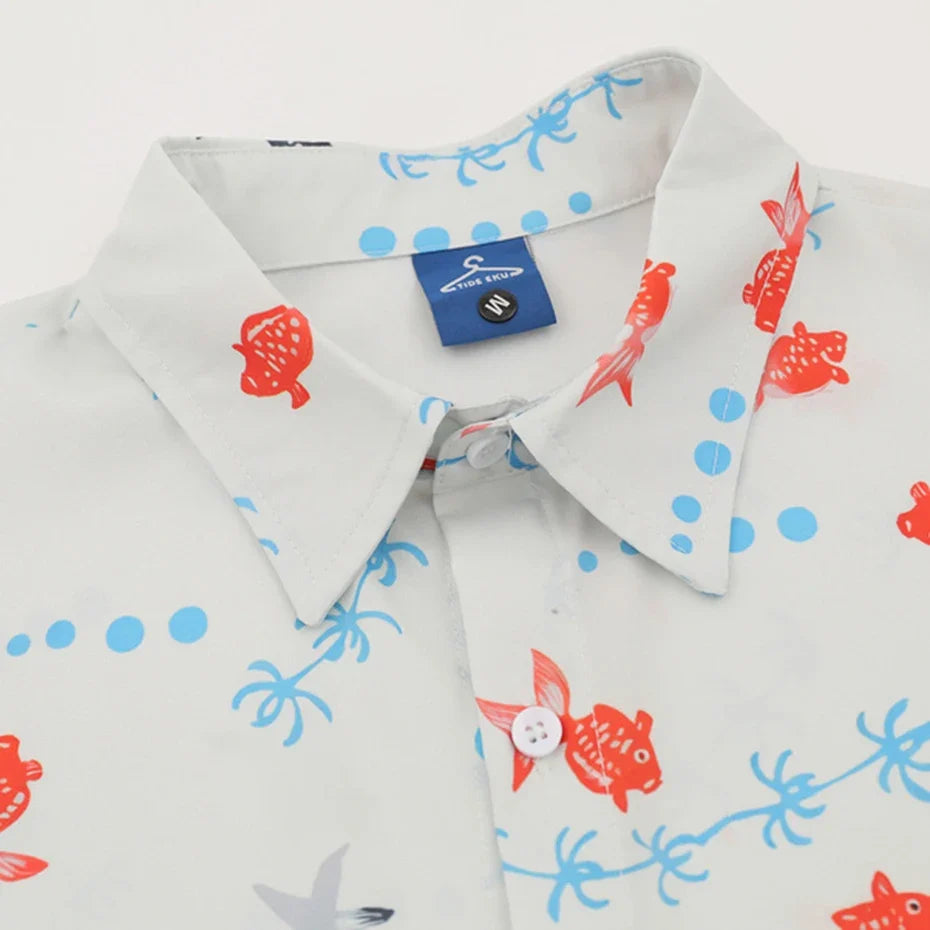 Golden Fish Graphic Hawaiian Short Shirt